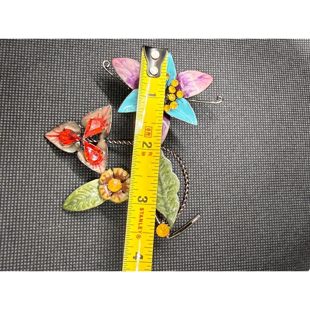 Vintage Style Enamel Flower Bouquet Brooch Rhinestone Floral Statement Pin